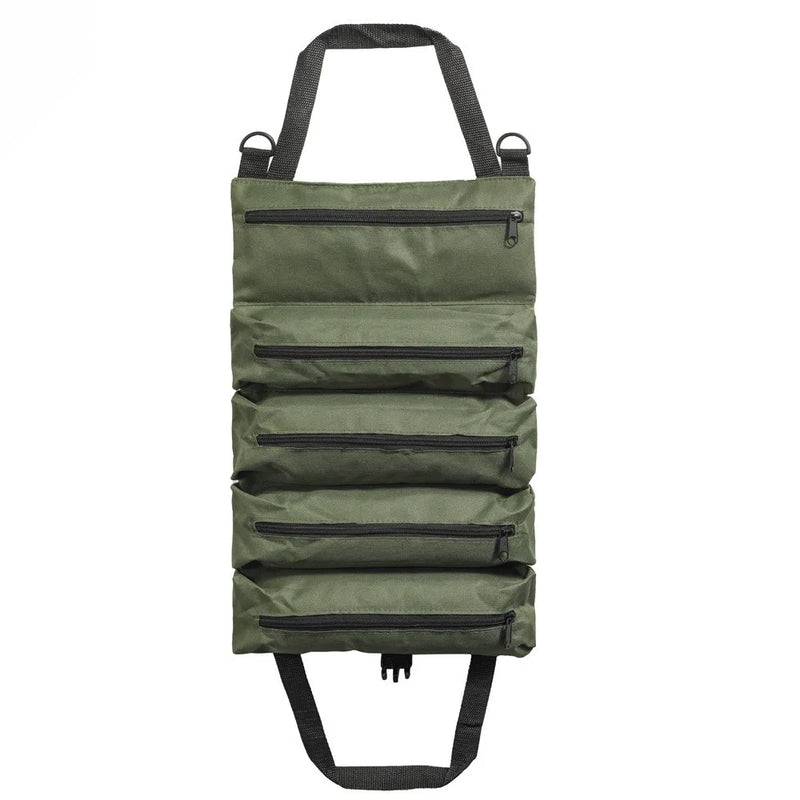 Canvas roll-up tool organiser – Olive