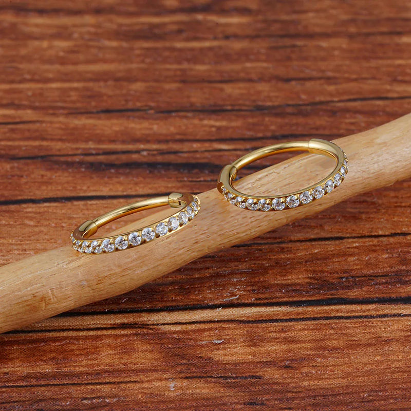 Titanium huggie hoop earring with cubic zirconia