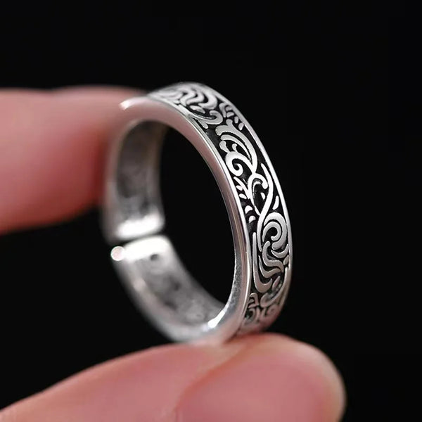 Sterling silver engraved pattern ring