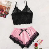 Women Lace Pajama Set Sexy Satin Sleepwear 2Pcs Lingerie Cami Top and Shorts Nightwear Summer Home Clothes Gift for Her
