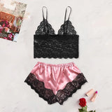 Women Lace Pajama Set Sexy Satin Sleepwear 2Pcs Lingerie Cami Top and Shorts Nightwear Summer Home Clothes Gift for Her