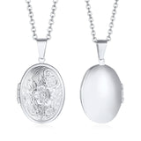 Delicate Floral Oval Heart Locket Pendant Necklaces for Women,Stainless Steel Photo Frame Promise Love Keepsake Gift