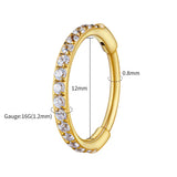 Titanium huggie hoop earring with cubic zirconia – Gold / 12mm