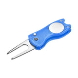 Folding golf divot tool with ball marker – Blue