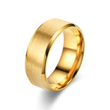 Brushed steel 8mm band ring – gold