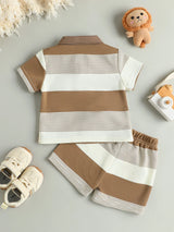 Baby striped teddy polo and shorts set