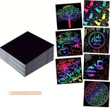 Rainbow scratch art notes with wooden stylus
