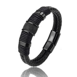 Braided men's bracelet, black with black steel