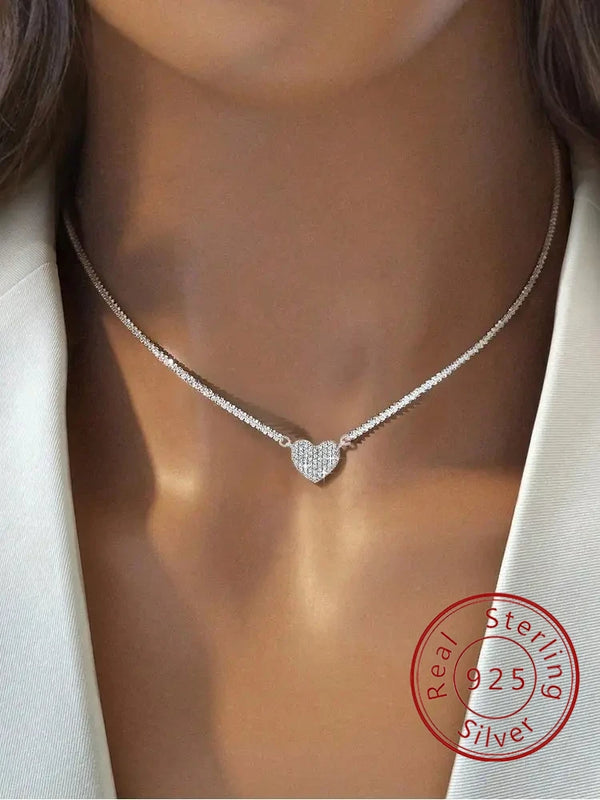 Sterling silver sparkle heart pendant necklace