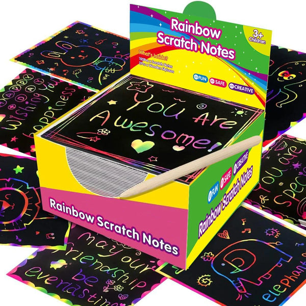 Rainbow scratch art notes with wooden stylus