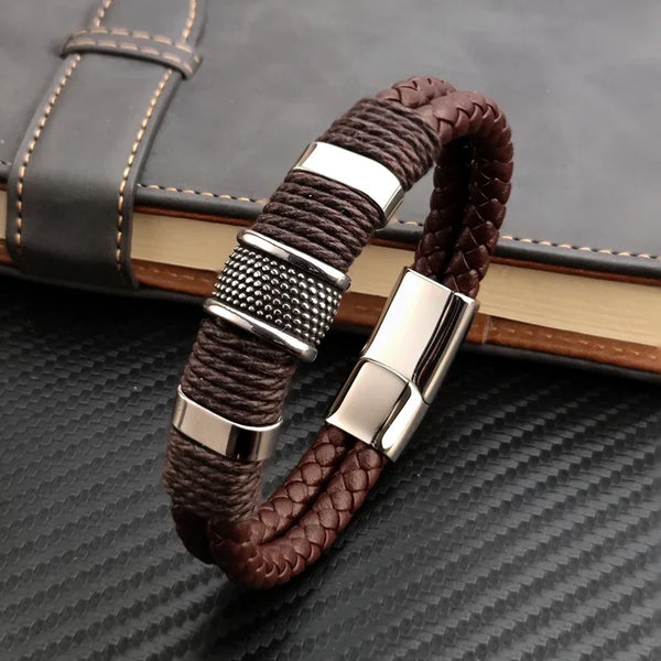 Braided men's bracelet with stainless steel clasp