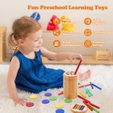 Wooden Montessori colour sorting cup with rainbow sticks