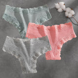 Lace trim bikini briefs three pack – Sage, Coral & Grey / S