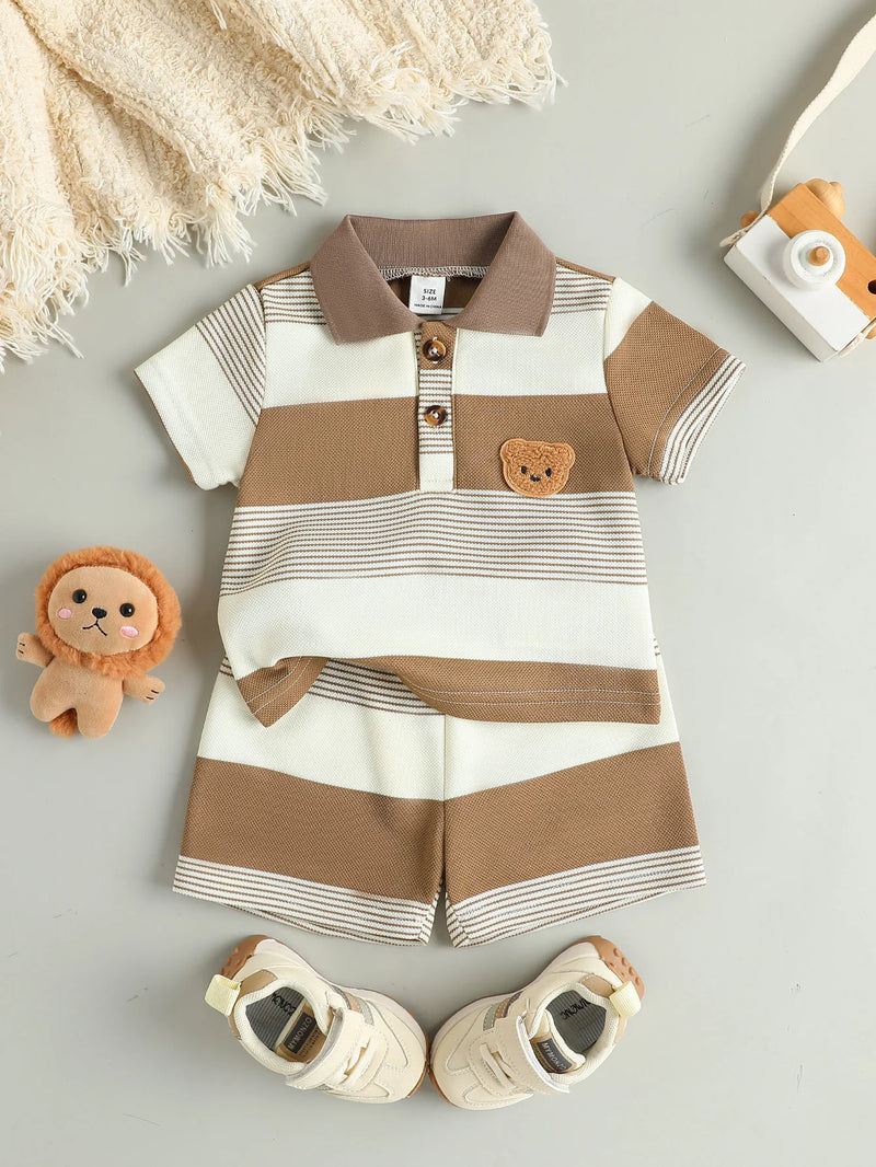 Baby striped teddy polo and shorts set