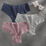 Lace trim bikini briefs three pack – Navy, Grey & Mauve / S