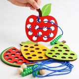 Wooden fruit lacing threading toy