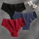 Lace trim bikini briefs three pack – Black, Red & Navy / S