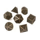Metal polyhedral dice set in antique bronze
