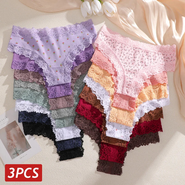 Lace trim bikini briefs three pack