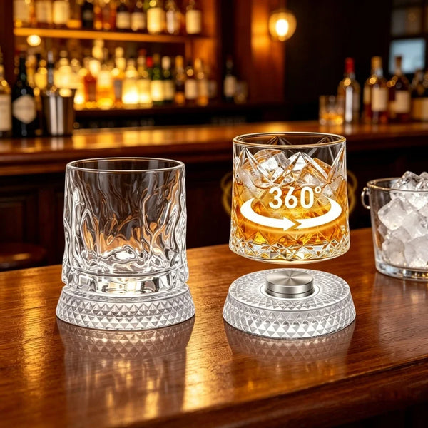 Rotating crystal whisky glass