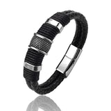 Braided men's bracelet, black with silver steel