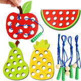 Wooden fruit lacing threading toy