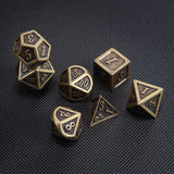 Metal polyhedral dice set in antique bronze