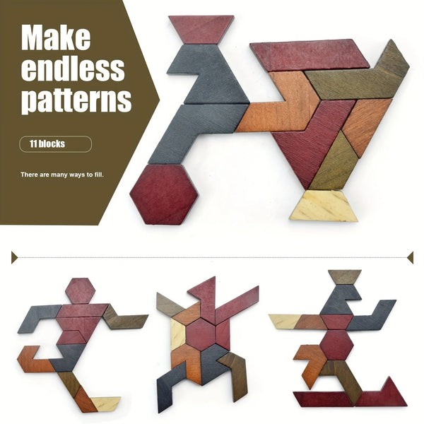 Wooden hexagon tangram puzzle