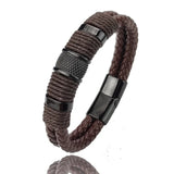 Braided men's bracelet, brown with black steel