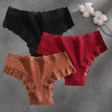 Lace trim bikini briefs three pack – Black, Red & Rust / S