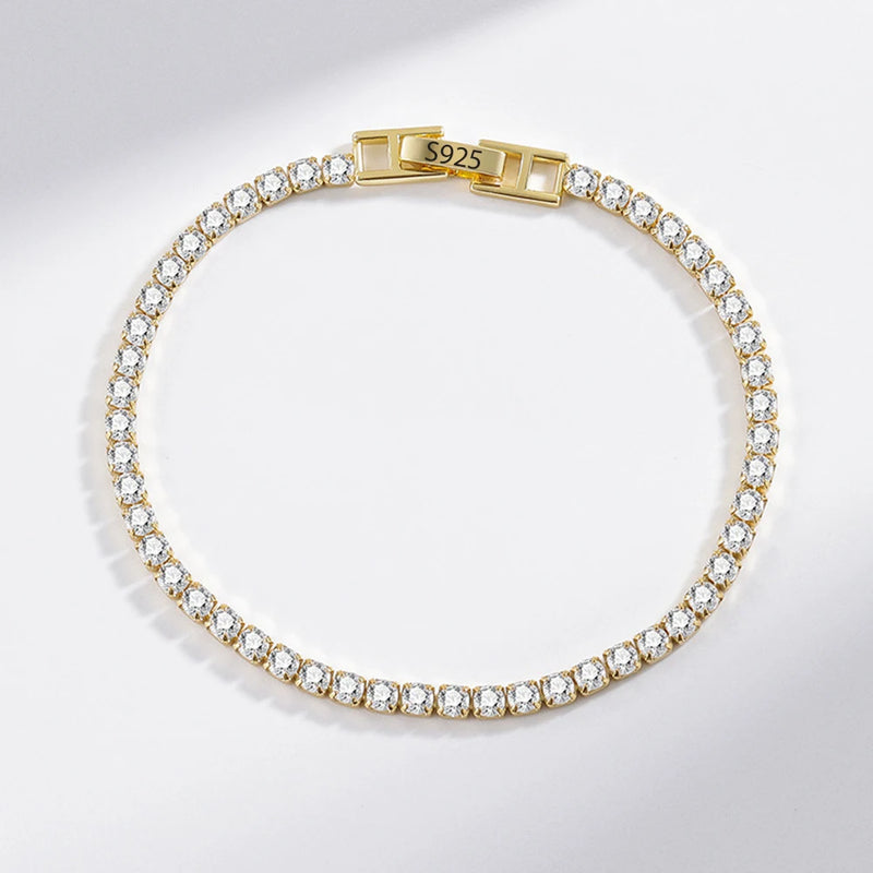 Sterling silver zircon tennis bracelet – Gold / 16cm