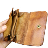 Brown genuine leather compact wallet