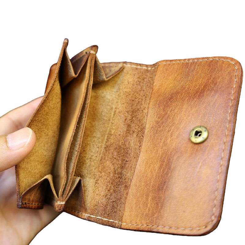 Brown genuine leather compact wallet
