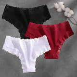 Lace trim bikini briefs three pack – Black, Red & White / S