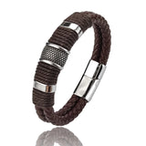 Braided men's bracelet, brown with silver steel