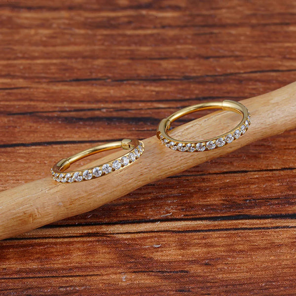 Titanium huggie hoop earring with cubic zirconia
